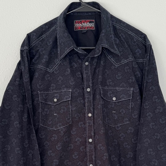 Rock & Roll Cowboy Other - Rock & Roll Cowboy Floral Print Western Shirt Mens Long Sleeve Button Up Black L